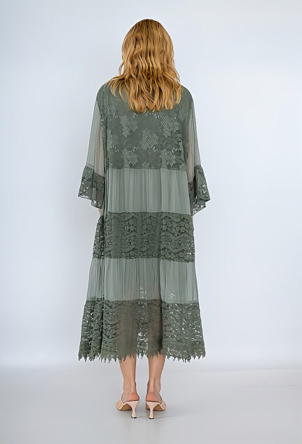 Robe longue dentelle vert kaki