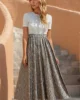Jupe longue plissee lamee femme 1
