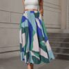 Jupe longue plissée imprimée multi couleurs - Bleu et Vert