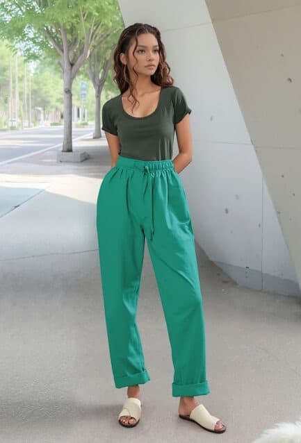 Pantalon femme lin vert