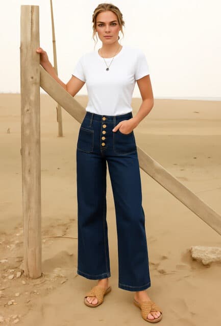 Pantalon-jeans-large-et-droit