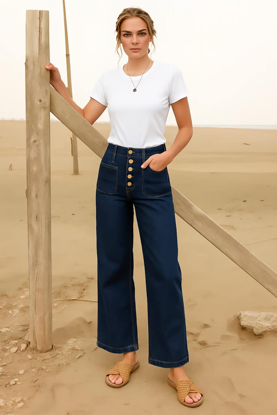 Pantalon-jeans-large-et-droit